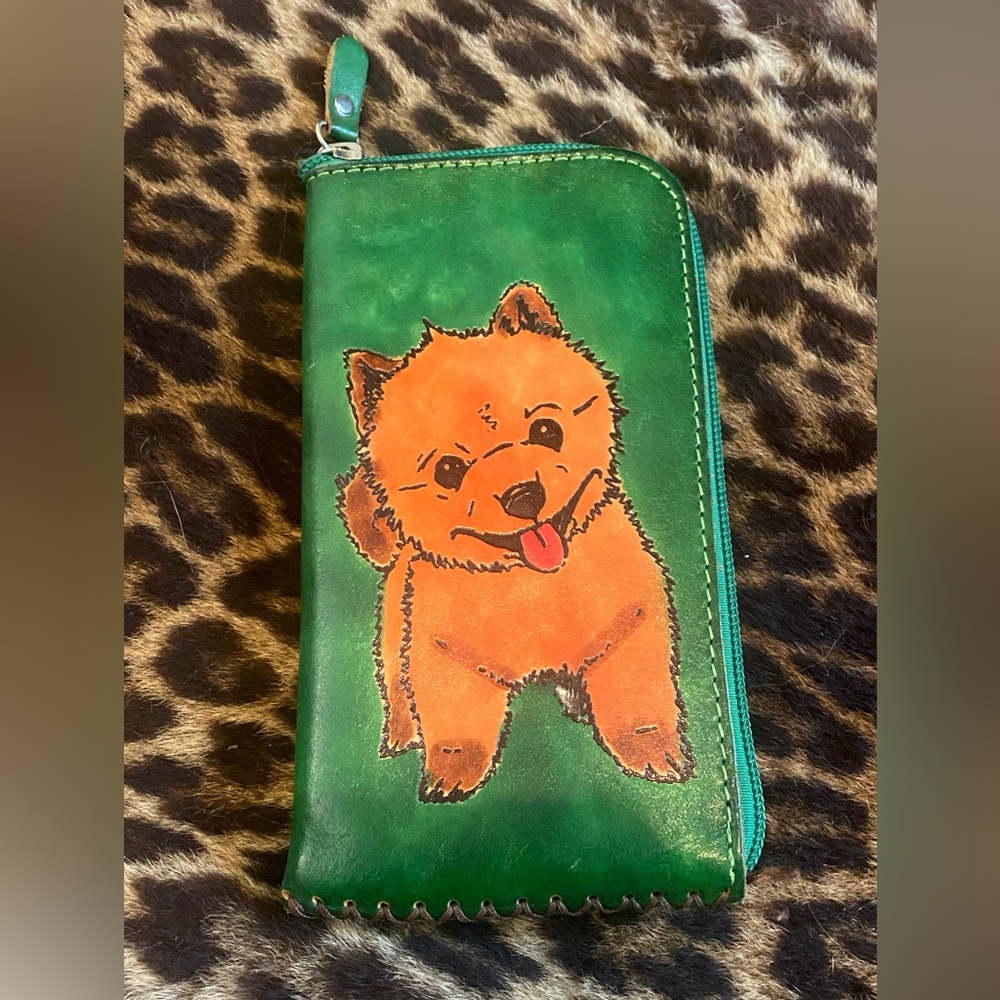 💕3/$30💕 Handmade Leather Wallet Embossed Engraved Cute Dog Design